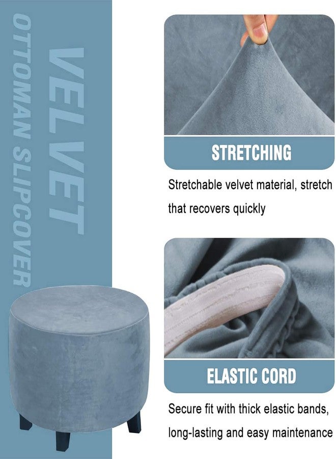 غطاء عثماني دائري مخملي من GERLNF، أغطية عثمانية، أغطية حماية مسند القدم، أغطية تخزين عثمانية قابلة للتمدد مع قاعدة مطاطية، مصنوعة من قماش مخملي فاخر (متوسط، أزرق حجري) - Image 5